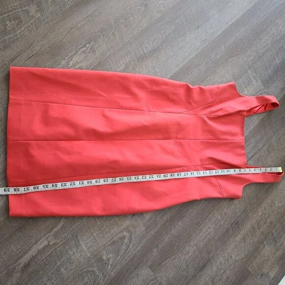 Tahari US Women's Size 10 Orange Twill Sheath Dress Sleeveless Lined Square Neck - Picture 12 of 13